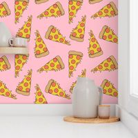 pizza // pink pizza fabric nursery baby pink design junk food fabric