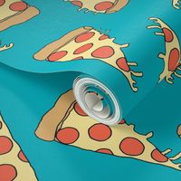 pizza fabric // turquoise pizza fabric food junk food fabric kids 90s design