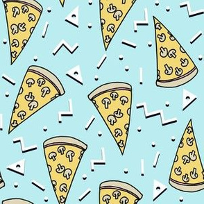 pizza party // light blue pastel blue food junk food fabric pizzas 90s design