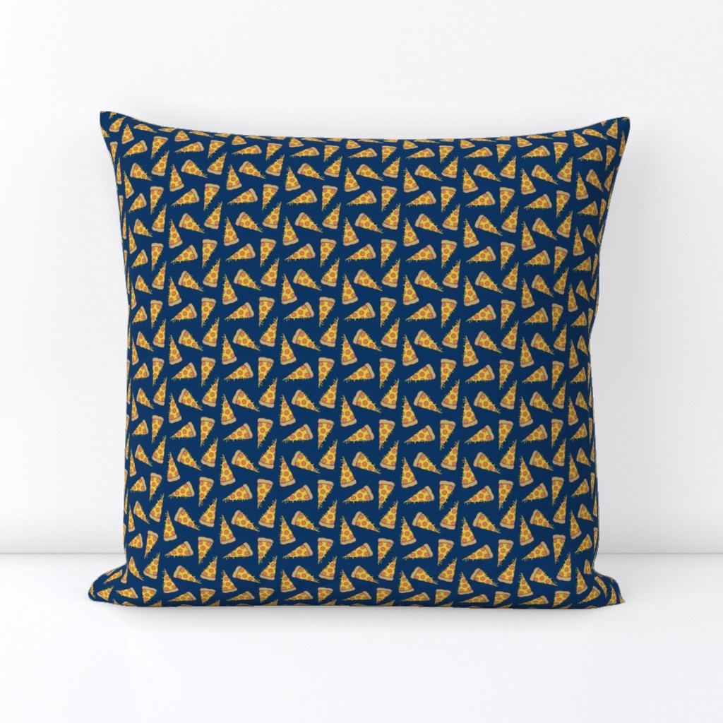 pizza // small pizzas fabric navy blue pizza food design