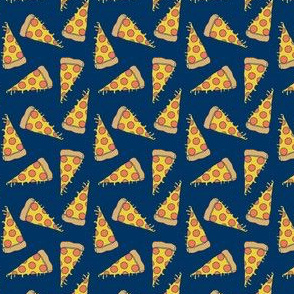pizza // small pizzas fabric navy blue pizza food design
