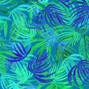 Palm leaf Green & blue Watercolor Tropical  palm Neon green & blue watercolor leaves