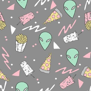 drive thru // space alien drive thru fabrics french fries pizza design food fabrics
