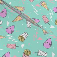 drive thru // pastel drive thru space alien 80s 90s design pizza aliens food fabric