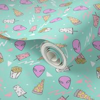 drive thru // pastel drive thru space alien 80s 90s design pizza aliens food fabric