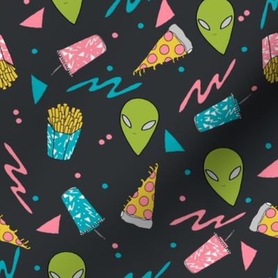 drive thru // charcoal space alien fabric junk food french fries fabric 