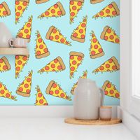 pizza // light blue pastel small version small mini pizza food fabric