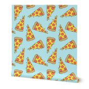 pizza // light blue pastel small version small mini pizza food fabric