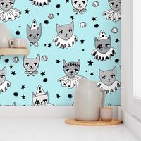 circus cats // baby blue pastel fabric cats kooky pierrot fabric