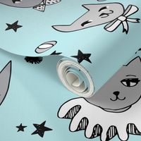 circus cats // baby blue pastel fabric cats kooky pierrot fabric