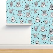 circus cats // baby blue pastel fabric cats kooky pierrot fabric