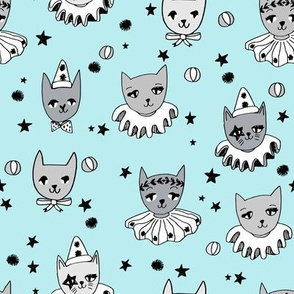 circus cats // baby blue pastel fabric cats kooky pierrot fabric