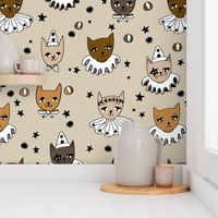 kooky cats // brown cats circus cats cat lady fabric pierrot magic show fabric