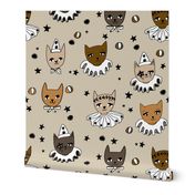 kooky cats // brown cats circus cats cat lady fabric pierrot magic show fabric