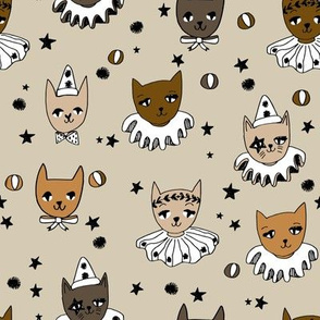 kooky cats // brown cats circus cats cat lady fabric pierrot magic show fabric