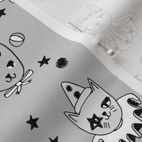 kooky cats // circus magic cats grey fabric cute cat design stars pierrot fabric