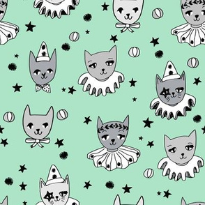 kooky cats // circus cats cat fabric pierrot magic cats cute mint pierrot cat fabric