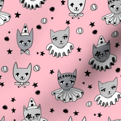 kooky cats // circus cats pierrot magic cat pink cat cute cat design cat ladies fabric