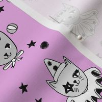 kooky cats // purple pastel magic cats kooky magic pierrot cat lady fabric