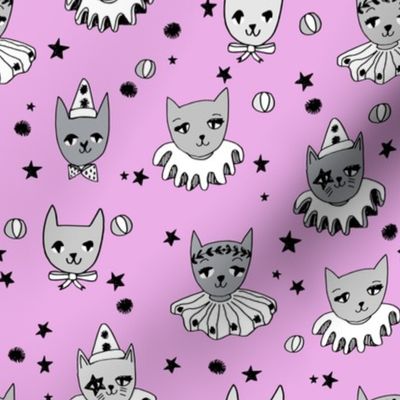 kooky cats // purple pastel magic cats kooky magic pierrot cat lady fabric