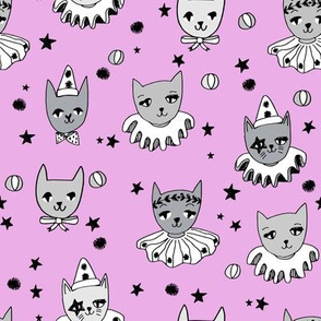 kooky cats // purple pastel magic cats kooky magic pierrot cat lady fabric