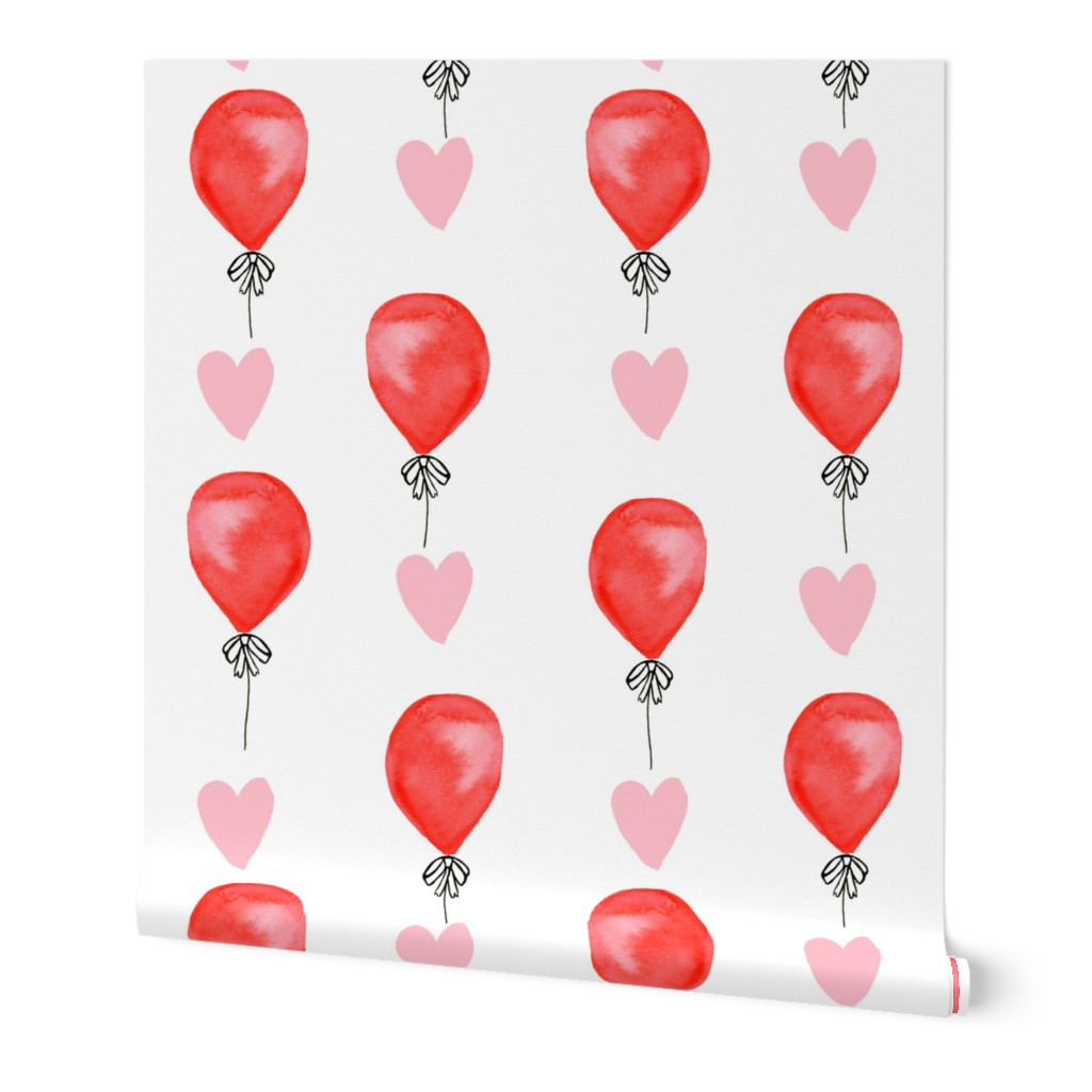 love balloons  - cute red and pink balloon watercolors fabric