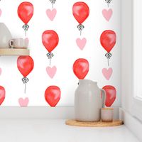 love balloons  - cute red and pink balloon watercolors fabric