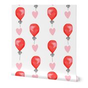 love balloons  - cute red and pink balloon watercolors fabric