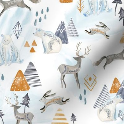 Northen Lights- Smaller Scale / Northen Lights/ Woodland Artic animals/ Polar Bear Deer Bunny