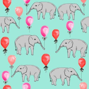 elephant balloon baby print cute elephant design nursery elephant fabric mint and pink balloons