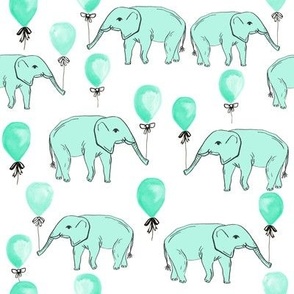 elephant balloon baby print cute elephant design nursery elephant fabric mint