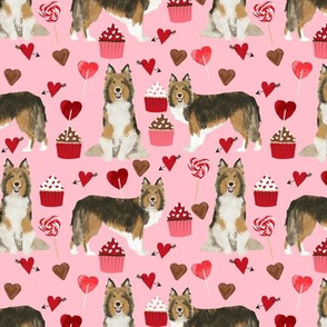 sheltie fabric love dogs valentines day fabric shetland sheepdog design - blossom pink