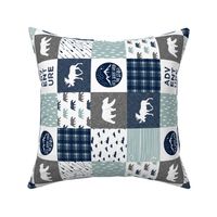 3" small scale (90)- patchwork the happy camper wholecloth || navy and dusty blue 