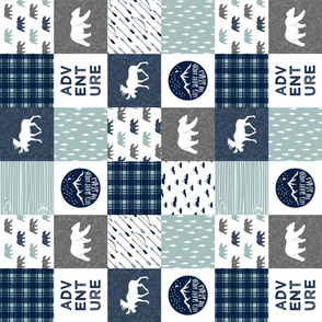 3" small scale (90)- patchwork the happy camper wholecloth || navy and dusty blue 