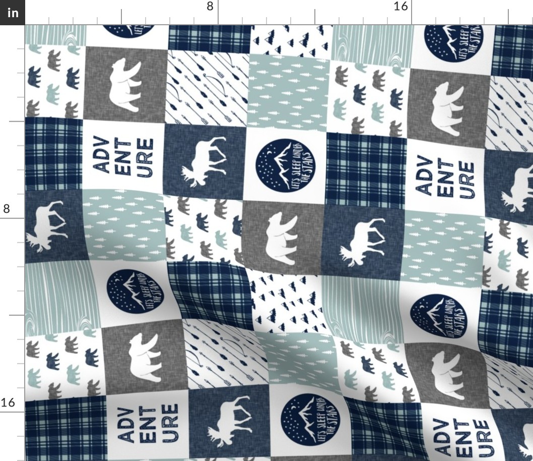 3" small scale (90)- patchwork the happy camper wholecloth || navy and dusty blue 