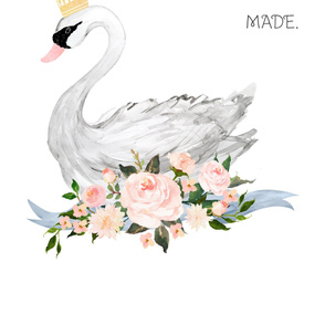 2 Yards - Swan with Roses with Spacing Quote
