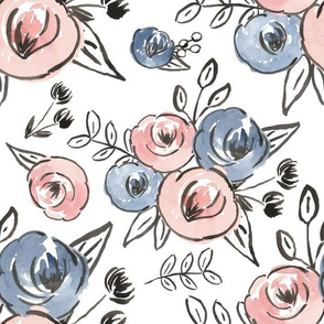 Baby pink and blue watercolor floral - large