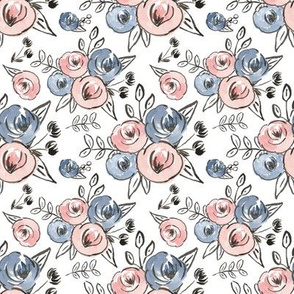 Baby pink and blue loose watercolor floral 