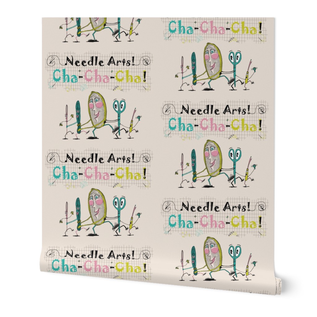 Needle Arts! Cha-Cha-Cha! Quieter version, chartreuse lime green pink turquoise blue cream black