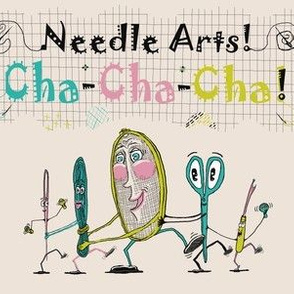 Needle Arts! Cha-Cha-Cha! Quieter version, chartreuse lime green pink turquoise blue cream black