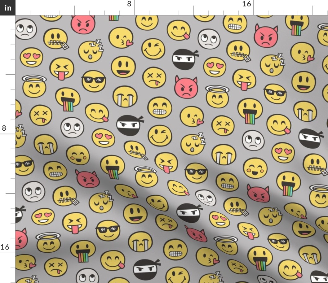 Smiley Emoticon Emoji Doodle on Grey