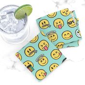 Smiley Emoticon Emoji Doodle on Mint Green