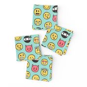 Smiley Emoticon Emoji Doodle on Mint Green