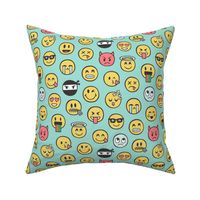 Smiley Emoticon Emoji Doodle on Mint Green