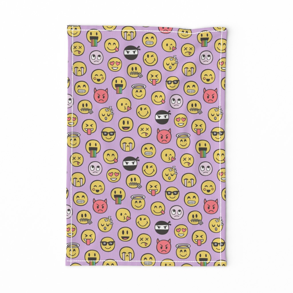 Smiley Emoticon Emoji Doodle on Purple Purpel