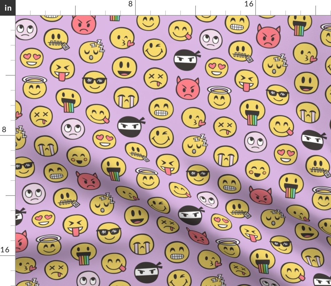 Smiley Emoticon Emoji Doodle on Purple Purpel