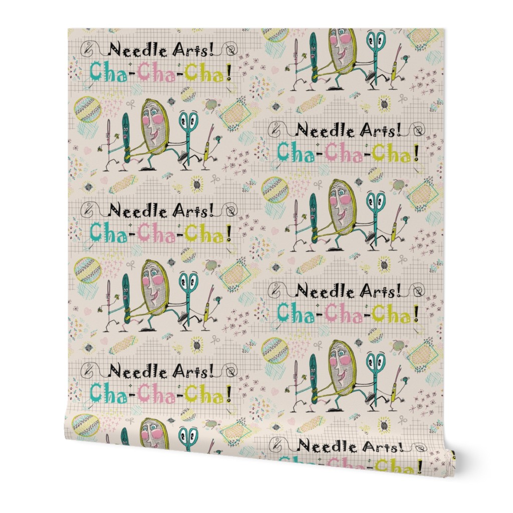 Needle Arts! Cha-Cha-Cha! Busier version, chartreuse lime green pink turquoise blue cream black