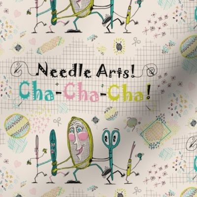 Needle Arts! Cha-Cha-Cha! Busier version, chartreuse lime green pink turquoise blue cream black