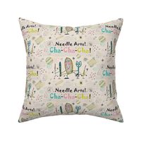 Needle Arts! Cha-Cha-Cha! Busier version, chartreuse lime green pink turquoise blue cream black