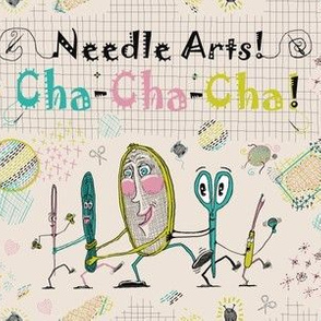 Needle Arts! Cha-Cha-Cha! Busier version, chartreuse lime green pink turquoise blue cream black